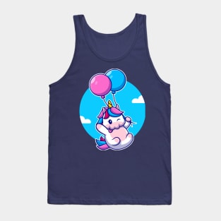 Cute Unicorn Floating With Balloon Tank Top